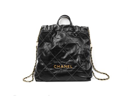 Chanel 22 Medium Shiny Calfskin Quilted Backpack Black on Sale