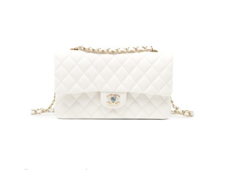 Chanel Classic M L Medium Flap Quilted White Caviar Gold Hardware Supply