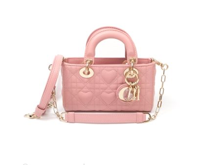 Christian Dior Lady D-Joy Micro Bag Antique Pink Lambskin Heart Quilted For Sale