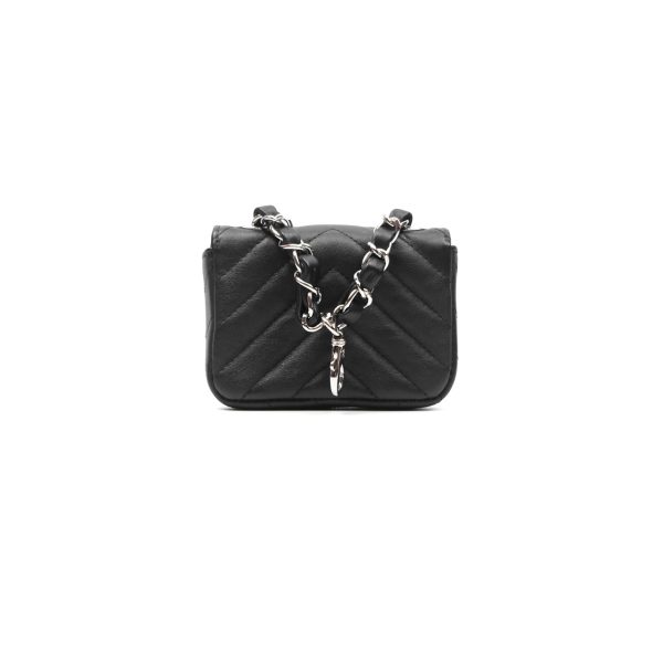 Chanel Mini Card Holder Chain Belt Bag Chevron Black Calfskin Silver Hardware Sale