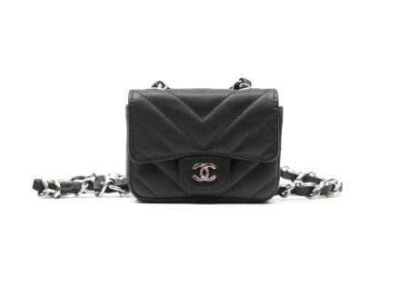 Chanel Mini Card Holder Chain Belt Bag Chevron Black Calfskin Silver Hardware Sale