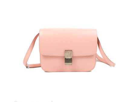 Celine Medium Classic Box Flap Light Pink Box Calfskin Silver Hardware For Cheap