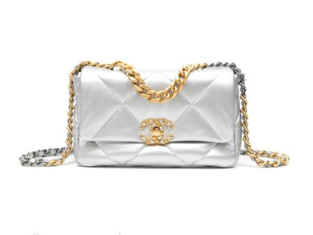 Chanel 19 Small Metallic Silver Goatskin Mixed Hardware Online Hot Sale