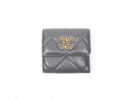 Chanel 19 Short Flap Wallet Grey Gold Hardware on Sale