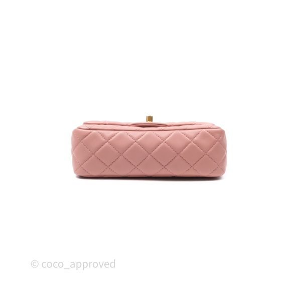 Chanel Mini Rectangular Pearl Crush Dusty Pink Lambskin Aged Gold Hardware on Sale