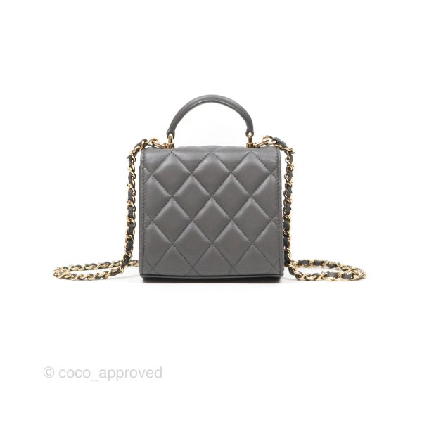 Chanel Mini Handle Clutch With Chain Grey Lambskin Gold Hardware Cheap