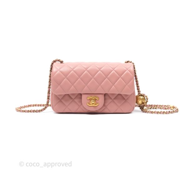 Chanel Mini Rectangular Pearl Crush Dusty Pink Lambskin Aged Gold Hardware on Sale