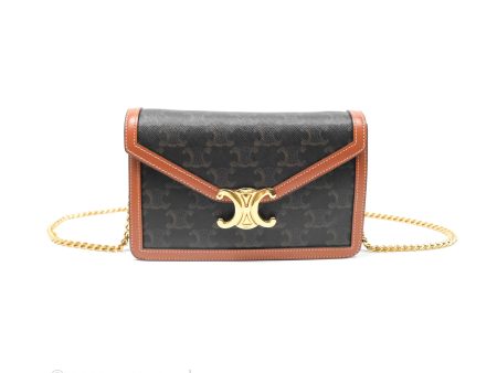 Celine Triomphe Wallet On Chain Canvas Tan Calfskin Online Hot Sale