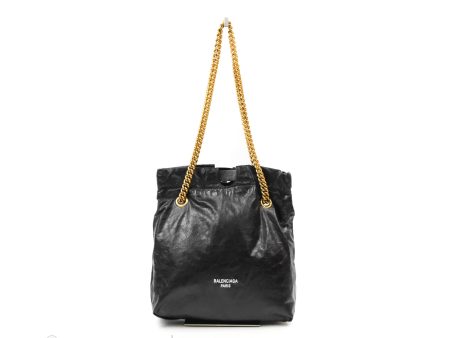 Balenciaga Small Crush Tote Bag Black Calfskin Aged Gold Hardware Sale