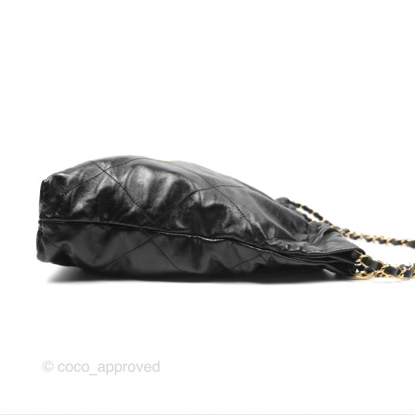 Chanel 22 Bag Medium Black Crumpled Calfskin Aged Gold Hardware Hot on Sale