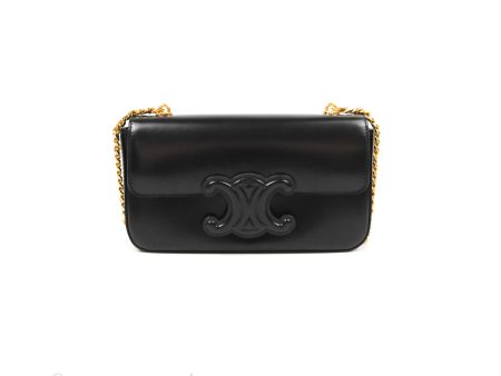 Celine Triomphe Chain Shoulder Bag Black Shiny Calfskin Hot on Sale