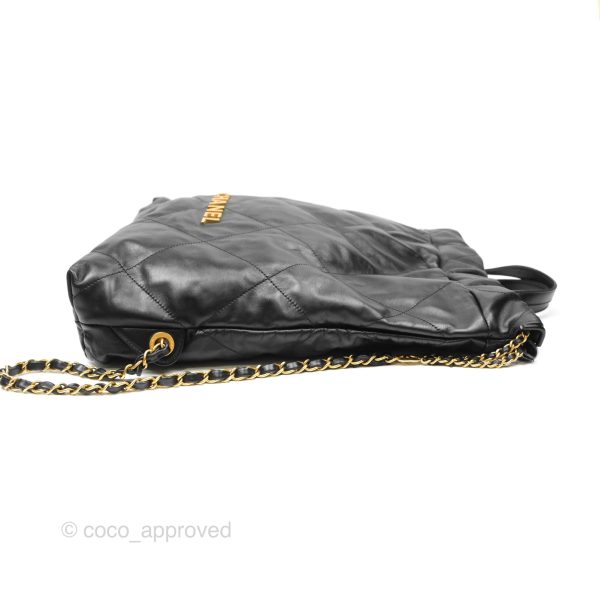 Chanel 22 Medium Backpack Quilted Black Shiny Calfskin Aged Gold Hardware Online Sale