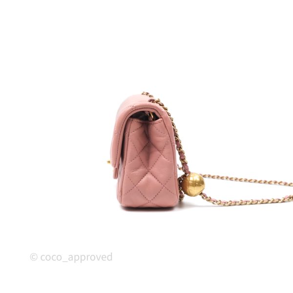 Chanel Mini Rectangular Pearl Crush Dusty Pink Lambskin Aged Gold Hardware on Sale