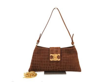 Celine Wiltern Clutch Triomphe Soft Crocodile Embossed Suede Calfskin Brown Online Hot Sale