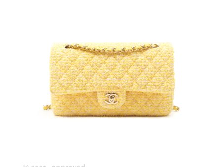 Chanel Classic M L Medium Flap Quilted Yellow Tweed Gold Hardware Online Hot Sale