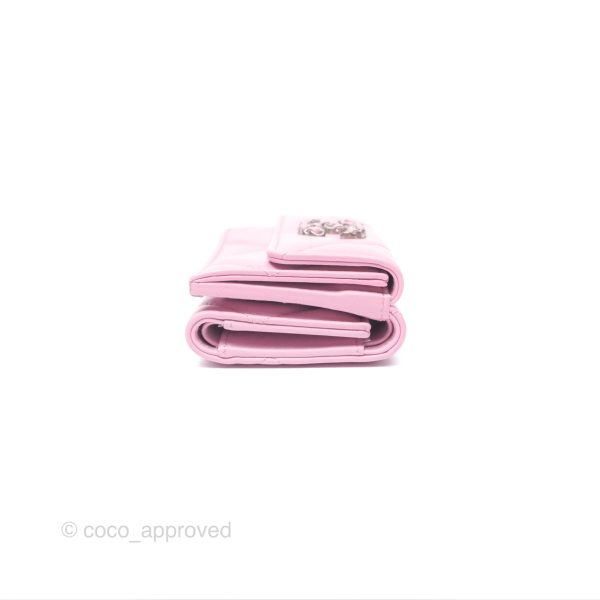 Chanel 19 Short Trifold Wallet Pink Lambskin Silver Hardware on Sale