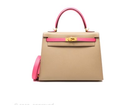 - DM Email To Purchase - Hermès Kelly 25 Sellier Begie Pink Epsom Gold Hardware on Sale