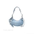 Balenciaga Small Le Cagole Shoulder Bag Blue Washed Denim with Rhinestones Hot on Sale