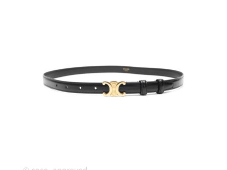 Celine Small Triomphe Belt in Taurillon Leather Black Gold Hardware Size 75 For Sale