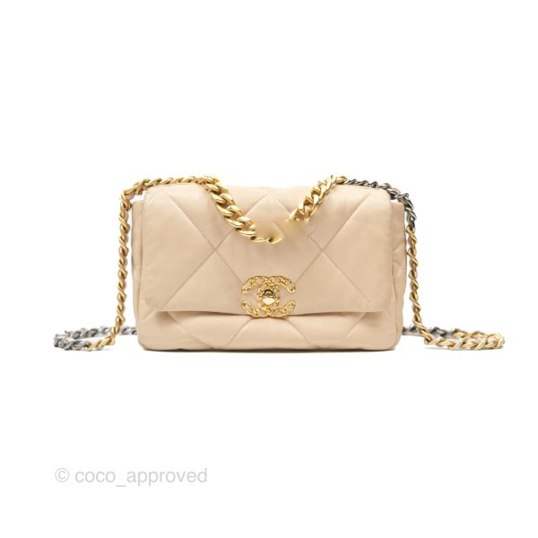 Chanel 19 Small Beige Goatskin Mixed Hardware Online Sale