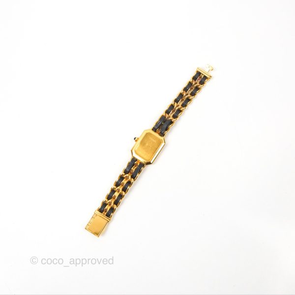 Chanel Vintage Première Watch Black Leather Gold Plated Size S For Sale