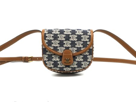 Celine Mini Besace in Navy Textile with Triomphe Embroidery Calfskin Online now