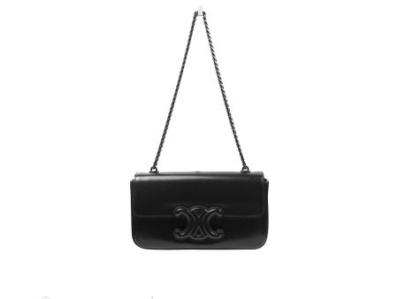 Celine Triomphe Chain Shoulder Bag So Black Shiny Calfskin Hot on Sale