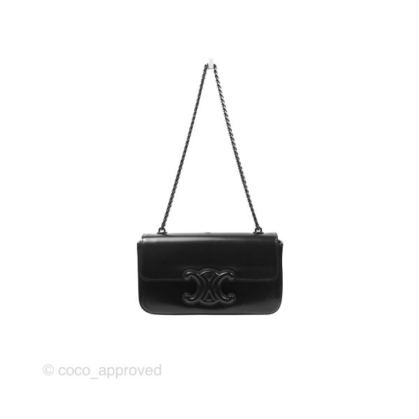 Celine Triomphe Chain Shoulder Bag So Black Shiny Calfskin Hot on Sale