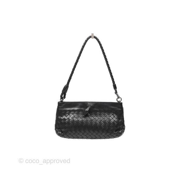 Bottega Veneta Mini Shoulder Bag Black Intrecciato Leather Hot on Sale