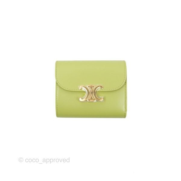 Celine Small Triomphe Flap Wallet Avocado Green Shiny Calfskin Supply