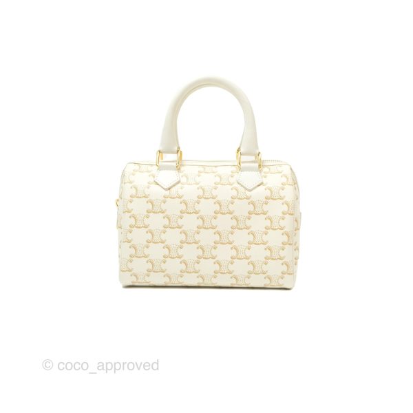 Celine Small Triomphe Canvas Boston Bag White Calfskin Discount