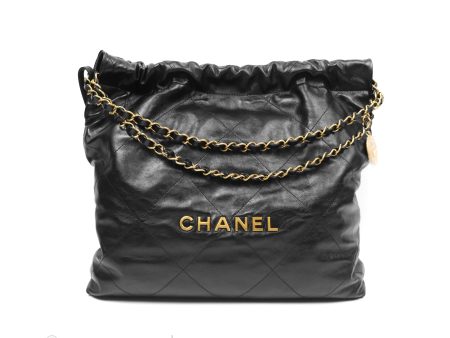 Chanel 22 Bag Medium Black Crumpled Calfskin Aged Gold Hardware Hot on Sale