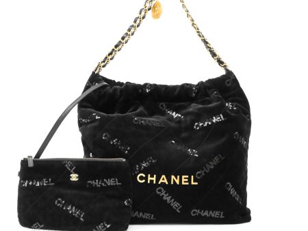 Chanel 22 Medium Sequins Logo Black Velvet Online now