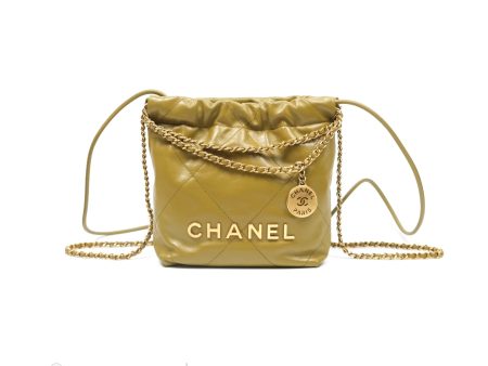 Chanel 22 Mini Bag Olive Shiny Crumpled Calfskin Aged Gold Hardware For Cheap