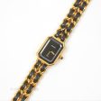 Chanel Vintage Première Watch Black Leather Gold Plated Size S For Sale