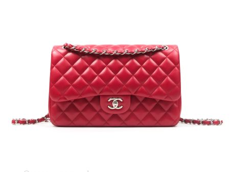 Chanel Jumbo Double Flap Red Lambskin Silver Hardware For Cheap