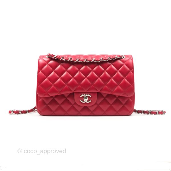 Chanel Jumbo Double Flap Red Lambskin Silver Hardware For Cheap