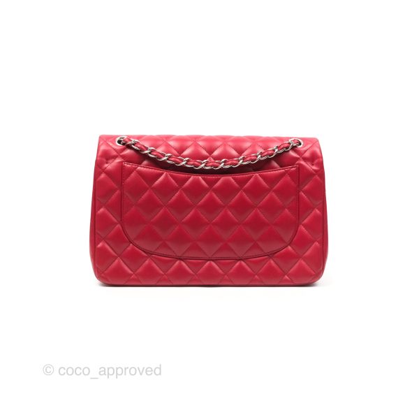 Chanel Jumbo Double Flap Red Lambskin Silver Hardware For Cheap