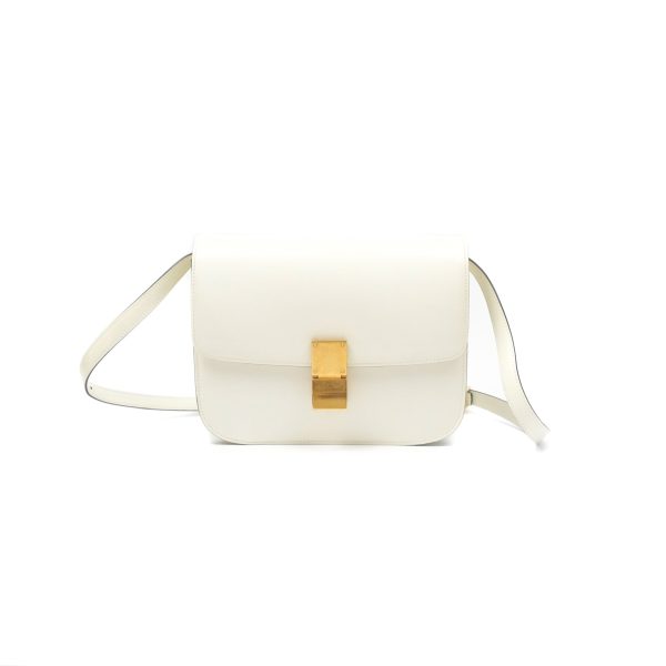 Celine Medium Classic Box Flap White Patent Gold Hardware Fashion