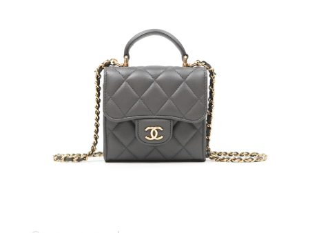 Chanel Mini Handle Clutch With Chain Grey Lambskin Gold Hardware Cheap