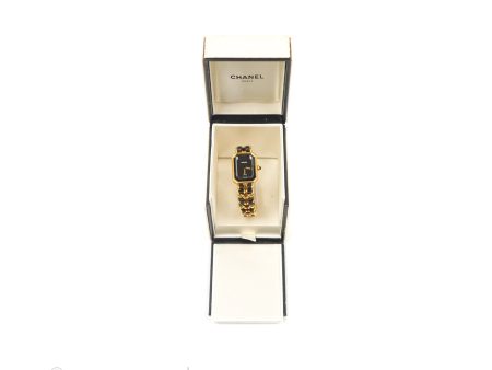 Chanel Vintage Première Watch Black Leather Gold Plated Size S For Sale