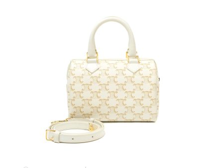 Celine Small Triomphe Canvas Boston Bag White Calfskin Discount