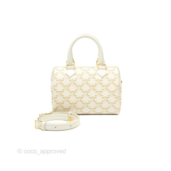 Celine Small Triomphe Canvas Boston Bag White Calfskin Discount