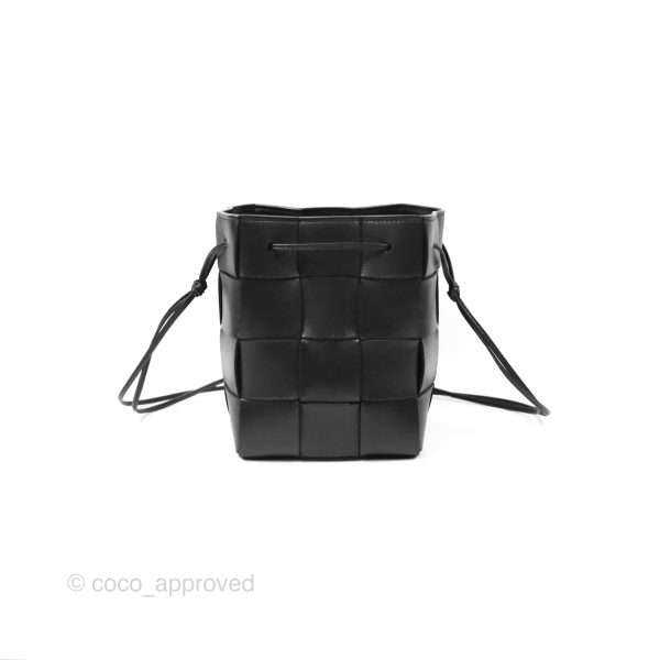 Bottega Veneta Small Cassette Bucket Bag Black Lambskin For Cheap