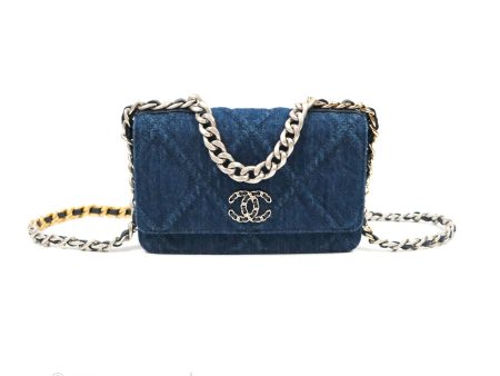 Chanel 19 Wallet on Chain WOC Blue Denim Mixed Hardware For Cheap