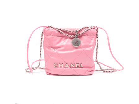 Chanel 22 Mini Bag Pink Crumpled Calfskin Aged Silver Hardware Hot on Sale