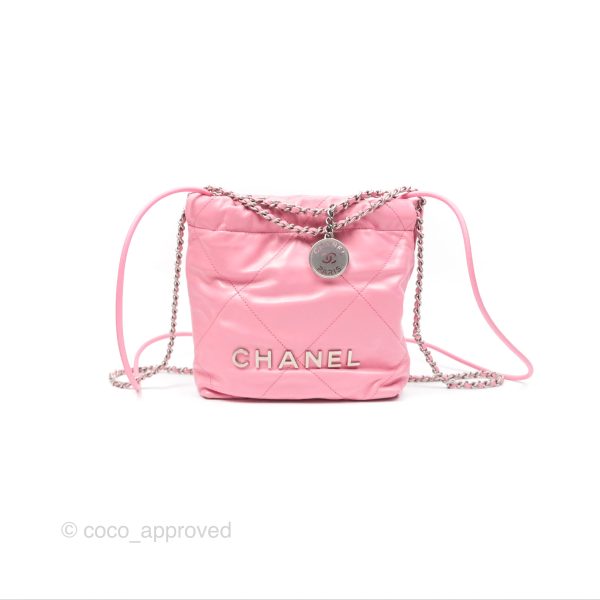 Chanel 22 Mini Bag Pink Crumpled Calfskin Aged Silver Hardware Hot on Sale