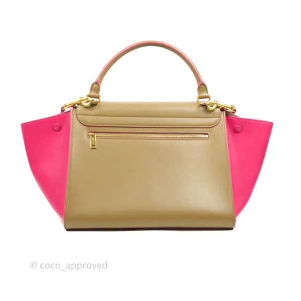 Celine Small Sleek Trapeze Beige Neon Pink Calfskin For Sale