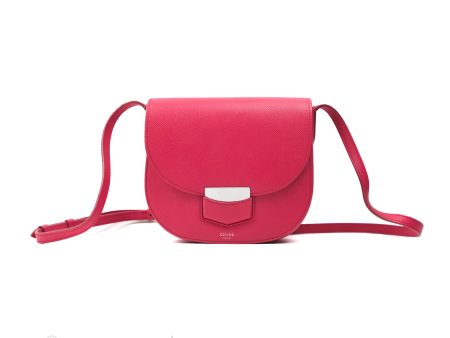 Celine Small Trotteur Crossbody Bag Grained Calfskin Dark Pink Cheap