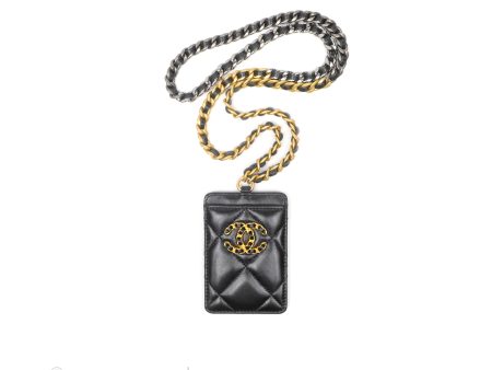 Chanel 19 Quilted Chain Card Holder Black Lambskin Mixed Hardware Supply